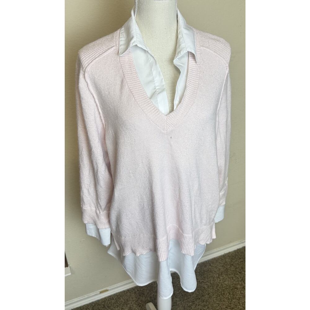 Philosophy 2-fer Pullover Pink Look Sweater White Collared Top XL Soft Career